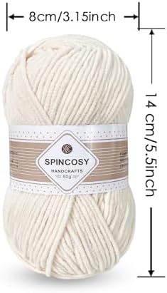 Skinny Chenille Yarn, 2 Pack of 50g/120 Yards Fluffy Soft Polyester Crochet Yarn Sutible for Colorful DIY Crafts Blankets Plush Dolls (Off-White)