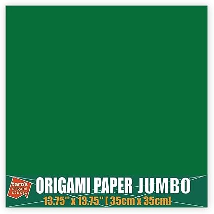 [Taro's Origami Studio] Jumbo 13.75 Inch / 35cm One Sided Single Color (Green) 25 Sheets (All Same Color) Square Easy Fold Premium Japanese Paper (Made in Japan)