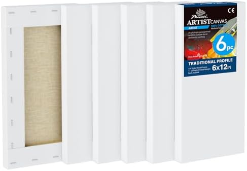PHOENIX 6x12 Inch 6 Pack Artist Canvas - Small Rectangle Canvases for Painting - 3/4 Inch Profile, 100% Cotton 11 Oz. Gesso Primed White Blank Professional Canvas Oil & Acrylic Paints