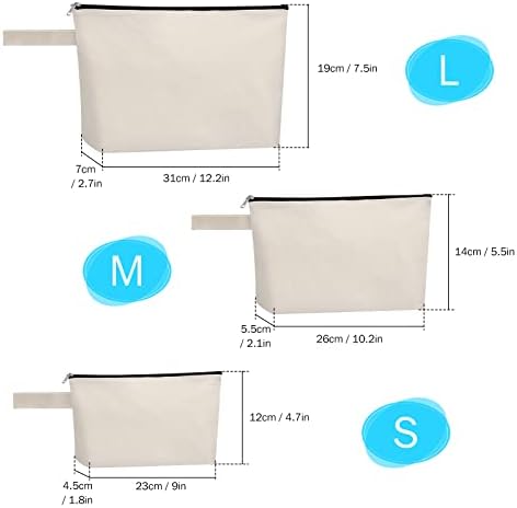 10 Pieces Cotton Canvas Makeup Bag with Bottom, Multi-Purpose Cosmetic Bag with Zipper Travel Toiletry Pouch, Blank DIY Craft Bag Pencil Bag (S, Black) (MN-WB07)