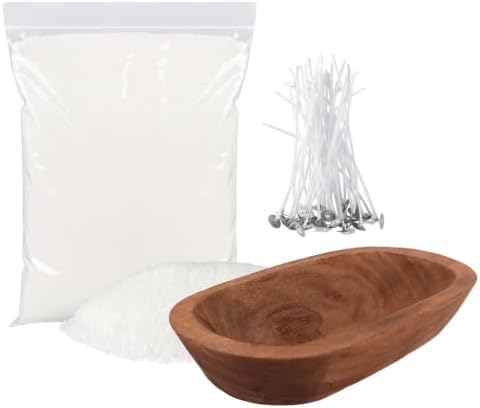 2LB Pure White Pearl Wax DIY Candles，Snow Sand Wax DIY Candle Making Kit - Complete Set with Wooden Bowl, 20 Cotton Wicks for Easy Crafting & Home Decor.