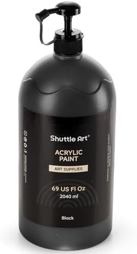 Shuttle Art Black Acrylic Paint, 69oz/2040ml Large Capacity Pump Bottle with Cover, High Coverage True Black, Fast Drying Non-Toxic Art Paint for Artists, Students, Kids & DIY Crafts