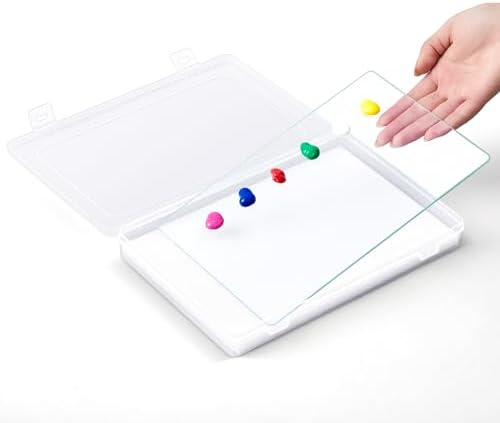 Nuanchu 1 Set Glass Oil Paint Palette, Airtight, 10.24 x 6.8 Inches, Clear | Handy Tempered Glass for Oil Painting, Moisture-proof lid Keep Paint Fresh, Portable Travel Outdoor, Leak-proof Airtight Seal