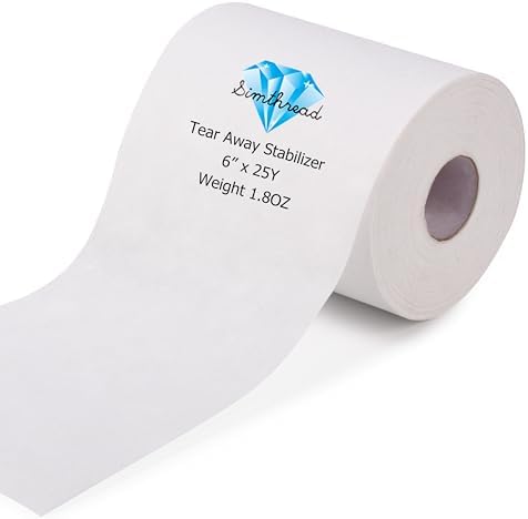 Simthread Tear Away Embroidery Stabilizer Backing - 1.8 Ounces Medium Weight 6" x 25 Yards/Roll, for 1" x 2.5" Machine Embroidery Hoops