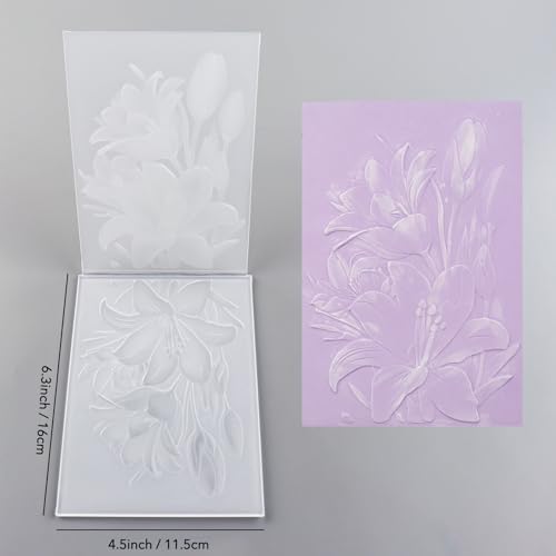 3D Embossing Folder for Card Making Lily Floral Background Plastic Embossing Folder for DIY Scrapbooking Lily Flowers Background Cover Template for Mother's Day Valentine's Day Thanksgiving Day Decor