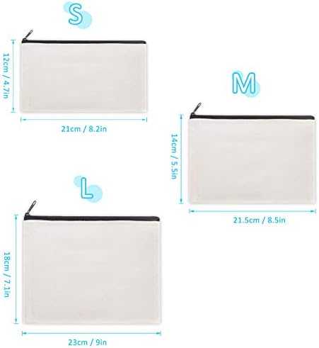 12 Pieces Black Cotton Canvas Makeup Bag, Multipurpose Cosmetic Bag with Zipper Travel Toiletry Pouch, Blank DIY Craft Bag (Black, L)
