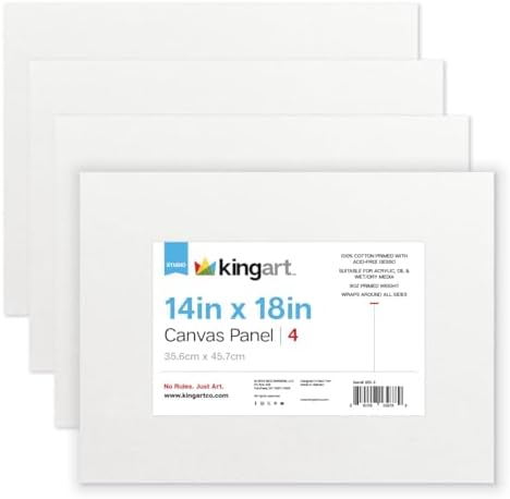 KINGART White Canvas Panel Set – Rectangle, 14x18 Inch, 4-Pack – 100% Cotton, Pre-Primed Gesso Artist Boards for Acrylic, Oil, Sketching, & Mixed Media Painting