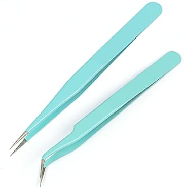MAXLEAF 2pcs Stainless Tweezers Straight Curved Tweezers for Stickers Eyelash Extensions Precision Electronics Nail Rhinestone Jewelry, Scrapbooking Tools (Green)