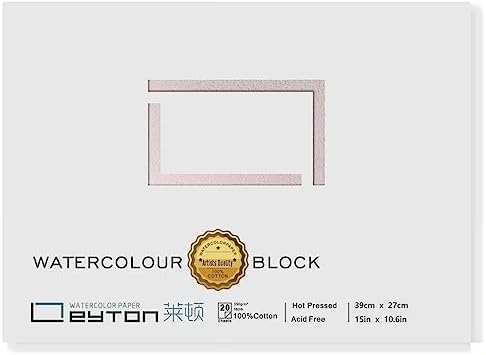 Non-Warping 100% Cotton Watercolor Paper Block - 20 Sheets of 160lb/350gsm Hot Press Water Color Art Supplies for Wet, Dry, and Mixed Media Painting, for Watercolor, Gouache, Acrylic (15 x 10.6'')
