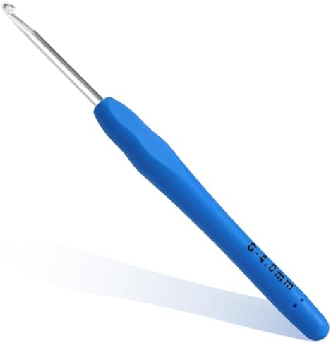 4mm Crochet Hook, Ergonomic Crochet Hook, Smooth and Extra Long  Knitting Needles, with Soft Rubber Ergonomic Handle and Aluminum Tip, Perfect Beginner and Arthritic Crochet Hooks (4 mm)