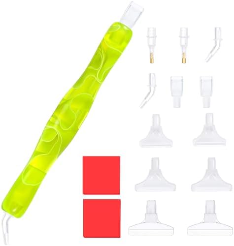 RaySoar Diamond Painting Art Drilling Dot Pen with Tips Nibs Placers Tool Accessories for Adults, Gem Rhinestone Picker Stylus Yellow