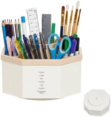 Jekelife 360 Degree Rotating Pen Holder,5-Compartment Desk Organizer,Pink