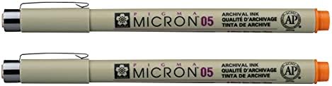 SAKURA PIGMA MICRON 05 FINELINER PEN, 0.45MM LINE WIDTH, PACK OF 2 (Orange)