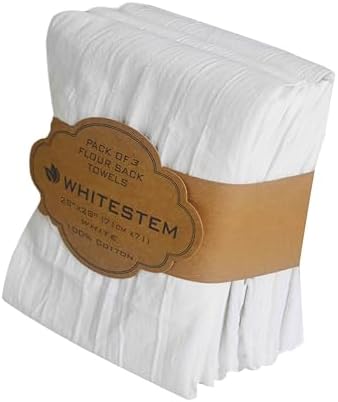 Flour Sack Tea Towel for Crafts | Kitchen Dish Cotton Blank Towel for Embroidery | Baking Bread Proofing Linen Cover | Thick Absorbent Quick Dry | 3 Pack 28"x28" White