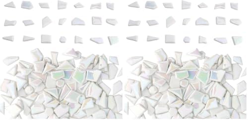 Youway Style Iridescent White Mosaic Tiles for Crafts Bulk,200g White Stained Glass Mosaic Supplies,Broken Glass Pieces for Garden Kit Crafts,DIY Mosaic Art (Pack of 2)