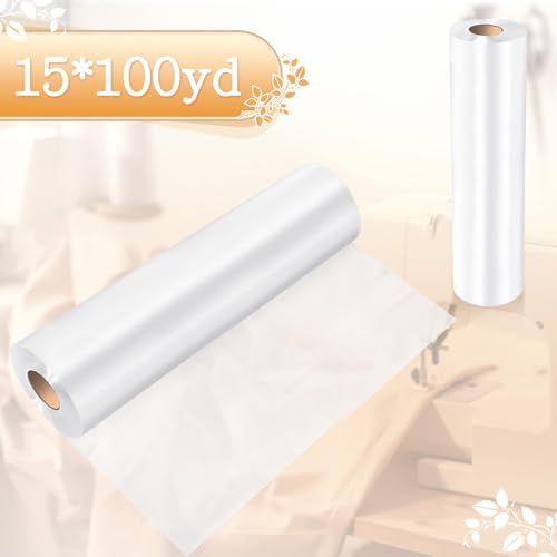 Peryiter 1 Roll Clear Wash Away Water Soluble Embroidery Stabilizer 25μm Topping Film Stabilizer for Embroidery Lightweight Sewing Stabilizers for Hand Sewing Machine(15"X 50 yd)