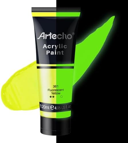 Artecho Fluorescent Yellow Acrylic Paint 120ml /4.05oz Tube | Semi Glossy Finish, High Pigment Rich Color Craft Paint for Canvas, Fabric, Non-Toxic