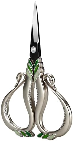 Vintage Swan Embroidery Scissors, Sharp Small Craft Scissors for Thread Cutting, Sewing, DIY Art Craft, Needlework Supplies (Silver Green)