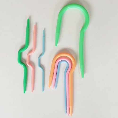 HONEYSEW 100 Knitting Stitch Counter Crochet Locking Markers and 7 U Shape Multicolor Bent Cable Stitch Holder Needles Plastic Twist Curved Hand Knitting Needles with 6 Large Blunt Knitting Needles