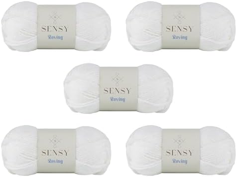 S Sensy Roving - Premium Acrylic&Wool Blend Yarn, 5 Skein White, 131 Yards