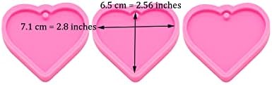 3pc Shiny Heart Resin Silicone Keychain Mould Crafts Epoxy Resin Art DIY Charms Mold with 10PC Key Ring(DY0136+DY0136+DY0136)