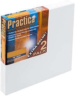 Practica Economy Stretched Cotton Canvas - Acid-Free Acrylic Primed Canvas for Acrylics, Pastels, Graphite, & More! - [2-Pack - 6x6]