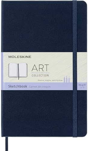 Moleskine Art Sketchbook, Hard Cover, Large (5" x 8.25") Plain/Blank, Sapphire Blue, 104 Pages