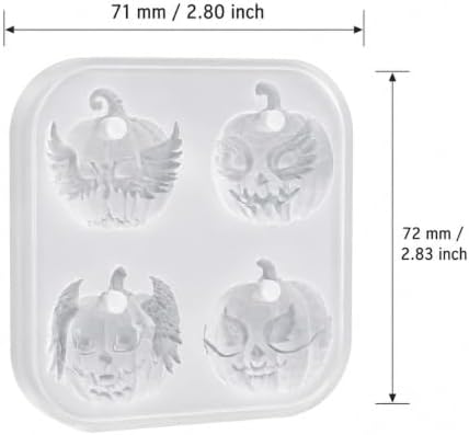 Gothic Wing Jack O Lantern Silicone Resin Mold with Pre-Made Hanging Hole, 4 Cavity Faceted Pumpkin Pendant Epoxy Mold, DIY Jewelry Charm Casting Supplies for Halloween & Christmas Crafts (NG01)