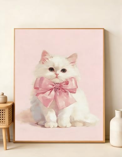 CraftBliss 5D Diamond Painting Kits for Adults, Cute White Kitty with Pink Bow, Kawaii Cat Diamond Art Kit, Pastel Gem Art for Girls Bedroom Wall Decor, Gift for Cat Lovers, 12x16 inch (30x40cm)