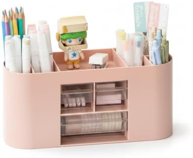 Makeup Organizer with Drawers, Vanity Storage Box, Pink