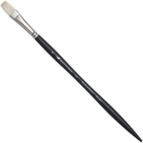 Winsor & Newton Artists' Oil Hog Paint Brush, Long Handle Size 8, Flat | Handcrafted with interlocked Chungking bristles; Have spring, stiff, & flagged allowing large amounts of colour to be carried