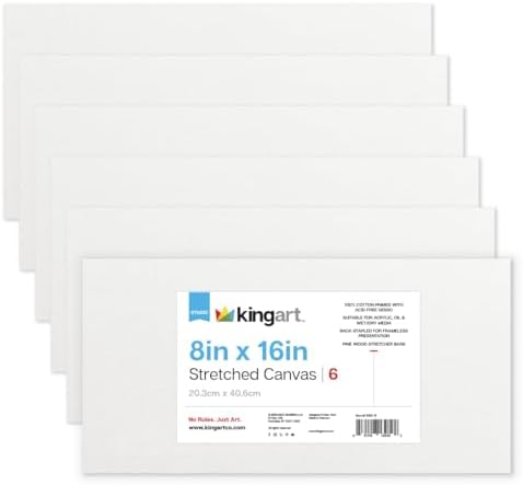 KINGART 850-6 Stretched White Canvas for Painting, 8 x 16 Inch, Pack of 6