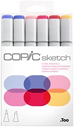Copic Sketch Alcohol Markers, 6 Color Dual Tip Art Marker Set – Blendable Brush Tips for Drawing, Sketching, and Illustration – Professional Set for Adults/Teen Artists & Creators - Floral Favorites 2