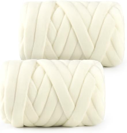 Chunky Yarn for Hand Knitting- Velvet Chenille Tube Yarns- Jumbo Yarns for Blankets, Pet Beds, Machine Washable (0.66 Lb/18.59 Yd), Easy No-Tool Arm Knitting & Crochet Project (2, Milky White)