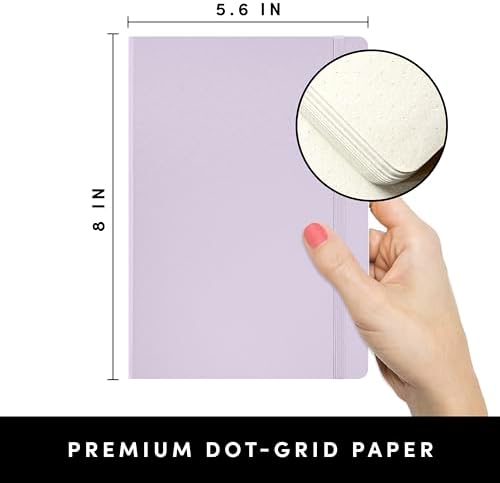 PAPERAGE Bullet Journal Kit, Dotted Journaling Set & Stationary Kit, Hardcover Dotted Journal Notebook (Lavender), 12 fineliner Pens, 8 Sticker & 3 Stencil Sheets, 6 Washi Tapes