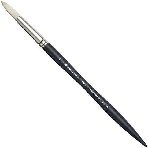 Winsor & Newton Artists' Oil Hog Paint Brush, Long Handle Size 12, Round | Handcrafted with interlocked Chungking bristles; Have spring, stiff, & flagged allowing large amounts of colour to be carried