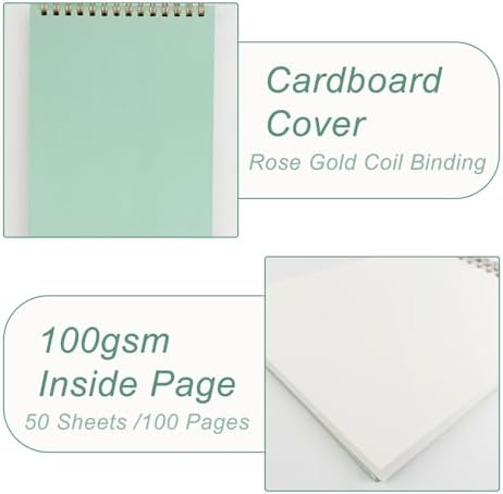 DSTELIN Upright Sketch Coil Notebooks, 2-Pack (Pink & Green), 7.5 x 5.1 Inches, Hardcover with 1150GSM Cardstock, 100 Pages / 50 Sheets, 100GSM Paper