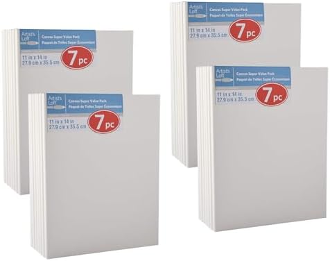 Artist's Loft 7 Count (28 Total) 11” x 14” Super Value Canvas Necessities - Acid Free Cotton Canvas for Paint, Acrylic, & Oils - Bulk 4 Pack