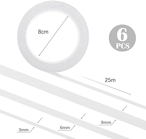 6 Rolls Double Sided Tape for Crafts, 3 Sizes - 1/8 In, 1/4 In, 3/8 In