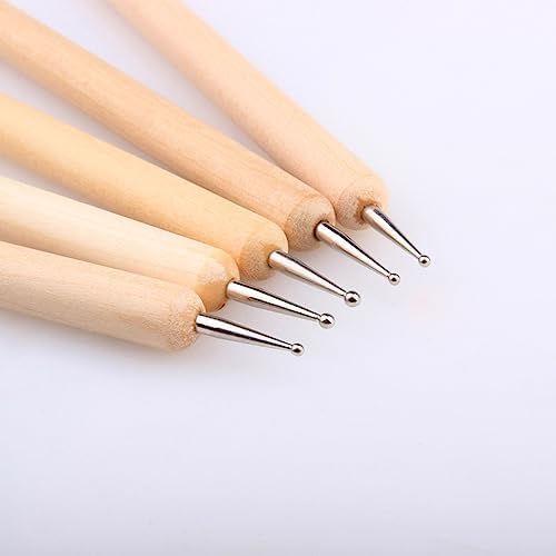 mollensiuer 5 Pcs Embossing Stylus Set with Different Size Wooden Ball Embossing Stylus Double End Tracing Dotting Tool