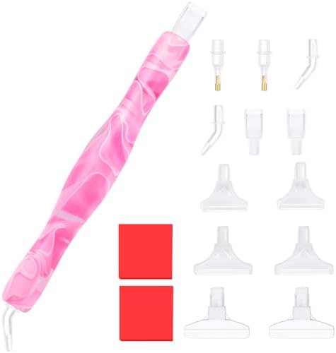 RaySoar Diamond Painting Art Drilling Dot Pen with Tips Nibs Placers Tool Accessories for Adults, Gem Rhinestone Picker Stylus Lt Pink