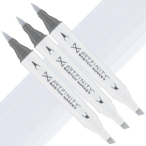 Artfinity Sketch Markers - Set of 3 - Cool Gray 1 CG1, Vibrant, Professional, Dye-Based Alcohol Markers for Artists, Drawing, Travel, & More