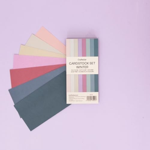 Craftelier - Winter Color Cardstock | Pack of Colored Cardstock | Colored Paper for Crafts, Scrapbooking, DIY Projects | 32 Sheets, Double-Sided, 5.91" x 2.95", 8.47oz