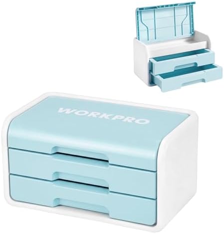 WORKPRO Small Storage Box with 2 Drawers and Flip-Top Lid