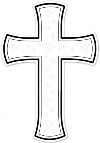 Christian Holographic or Reflective Cross Car Decal, Jesus Cross Vinyl Sticker with Subtle Dove or Heart Pattern, Weather Resistant Bumper Window Decal for Car Truck Motorcycle Laptop (White Dove)