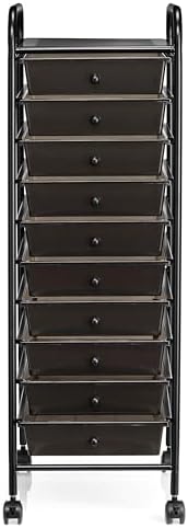 Simply Tidy 10 Drawer Matte Black Rolling Cart - Mobile Organizer with Removable Drawers, Swivel & Locking Casters, Durable Tubular Frame - 1 Set