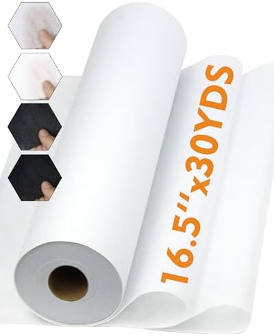 PLANTIONAL Light Weight White Iron-On Non-Woven Fusible Interfacing: 16.5" x 30yds Light Weight Non-Woven Interfacing Iron On Polyester Single-Sided Interfacing for DIY Crafts Supplies