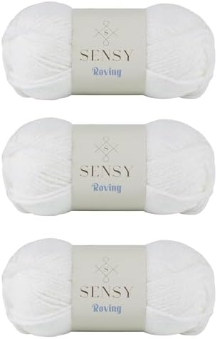 3 Skeins of Sensy Roving Yarn, 3.5 oz, 132 Yards, Gauge 5 Bulky (White)