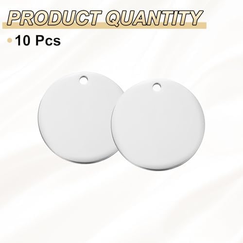 HARFINGTON 10 Pcs Round Blank Stamping Tag 17mm Stainless Steel Circle Polished Blanks Tag Pendants with Hole for Bracelet Crafts Labeling Making, Silver