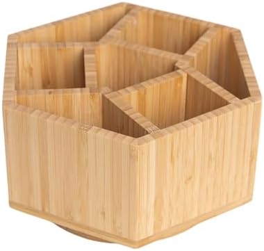 360° Rotating Bamboo Desk Organizer Hexagon